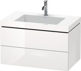 Duravit Lavamanos Para Muebles Duravit L-cube Con Base, Colgado En La Pared, 80x48 Cm, 2 Cajones, Sin Rebosadero, 3 Agujeros Para Grifos, Color: Roble Mediter