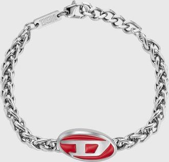 Diesel Red enamel and stainless steel chain bracelet - Bracelets - Unisex - Silver