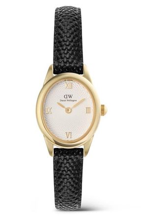 Daniel Wellington Ophelia Mini Leather Strap Watch, 22mm x 25.5mm in Gold-Tone/Black at Nordstrom