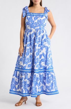 Sugarlips Rency Floral Smocked Maxi Dress in Wht-Blu at Nordstrom, Size 2 X