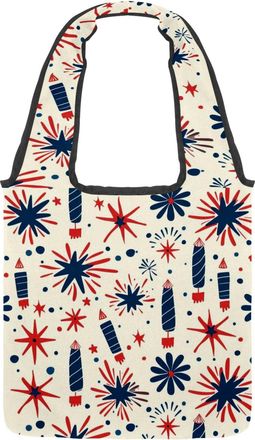 Generic Cartoon Independence Pattern Reversible Canvas Shoulder Tote - Double-Sided Print, 12oz Cotton, 27cm Drop, Fold-Flat Bag for Travel, Shopping, Street 