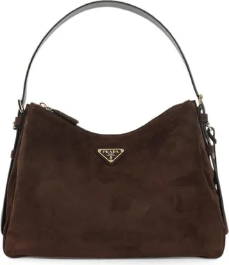 Prada Logo-plaque Suede Shoulder Bag