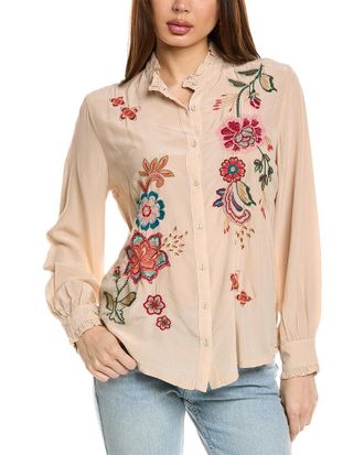 Johnny Was Ruffle Collar Silk Blouse
