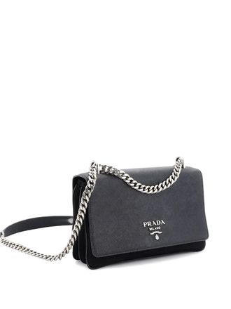 Prada Chain Flap Crossbody Bag Tessuto and Saffiano Leather Medium shoulder bag - Zwart