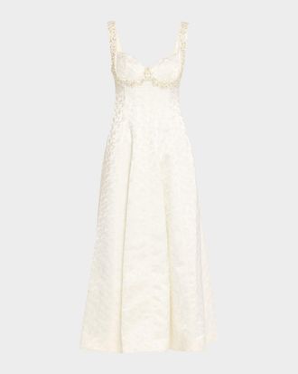 SIMKHAI Charlotte Beaded Floral Jacquard Midi Dress