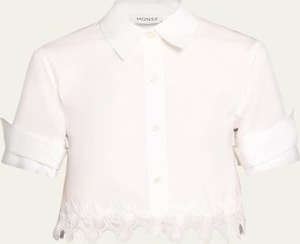 Monse Cherry Lace Crop Button-Down Shirt