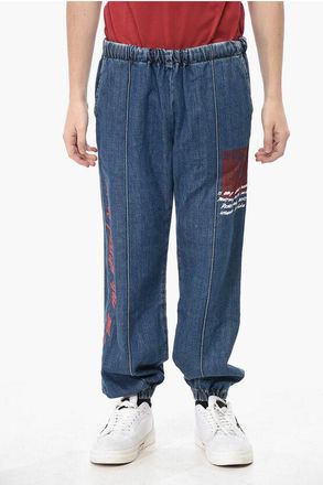 Off-white Jogger Fit Jeans with Print and Elastic Cuffs size M