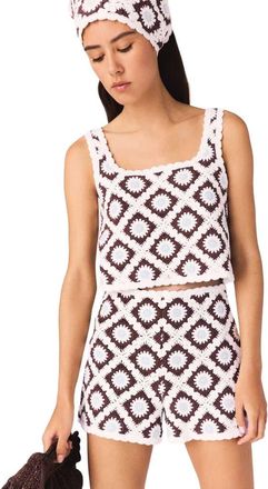 Maje Floral Crochet Top in Brown/blue at Nordstrom, Size X-Small