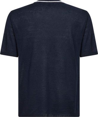 Giorgio Armani Mens Crewneck Sweater Navy Linen-Silk Blue