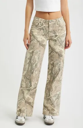 YMI Britney Camo Low Rise Wide Leg Jeans in Sand Camo at Nordstrom, Size 11
