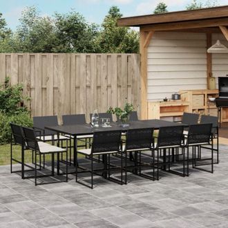 vidaXL Set Comedor De Jard&iacute;n Con Cojines 13 Pzas Rat&aacute;n Sint&eacute;tico Negro Vidaxl
