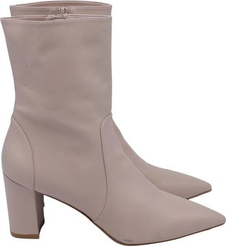 Stuart Weitzman Renegade Pointed-Toe Ankle Boots in Beige Leather