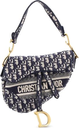 Dior Saddle Handbag Logo Embroidered Oblique Canvas Medium shoulder bag - Blauw