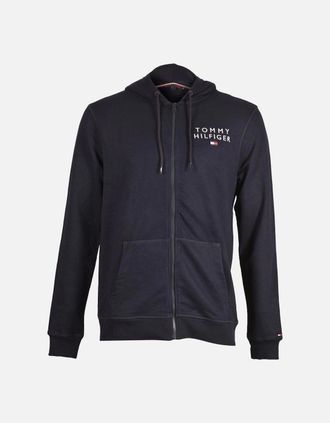 Tommy Hilfiger Mens Embroidered Logo Zip-Thru Hoodie, Navy - Size: 36