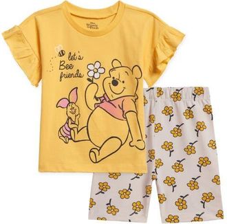 Disney Winnie the Pooh 2-Piece T-Shirt and Bike Shorts Set in Pooh Piglet Yellow at Nordstrom, Size 24M