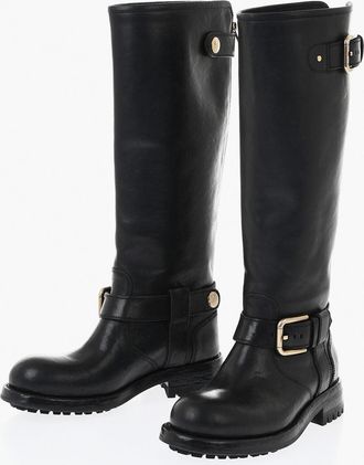 Dolce & Gabbana Stivali Biker in Pelle con Fibbie Dorate Dolce & Gabbana