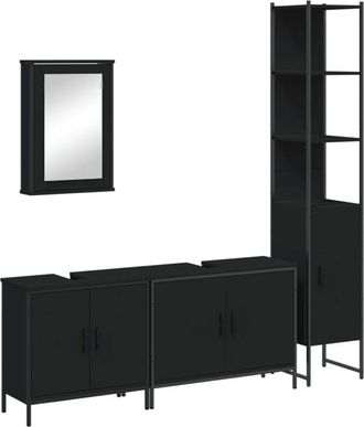 vidaXL Vidaxl - Juego De Muebles De Ba&ntilde;o 4 Pzas Madera Contrachapada Negro