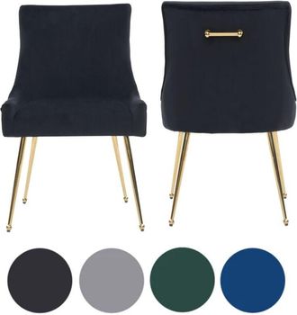Life Interiors Set of 2 Black Viviana Velvet Dining Chairs with Gold Legs and Ring Handle - Modern Upholstered Accent Chair