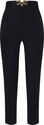Elisabetta Franchi High-Waisted Tailored Trousers with Gold-Tone Clasp