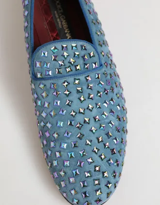 Dolce & Gabbana Blue Suede Studded Dress Men Loafers Mens Shoes (Pre-Owned)