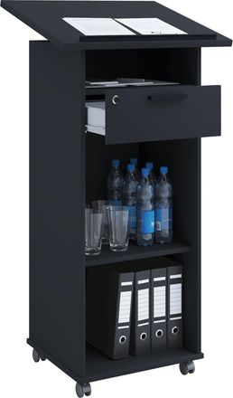 ebuy24 Consola De Altavoz M&oacute;vil Vcm Wood Dimensiones Aprox. Al. 108 A 120 Cm X An. 60 Cm X P. 50 Cm Escritorio De Pie Con Rodillos Rollable Con Caj&oacute;n Mesa De