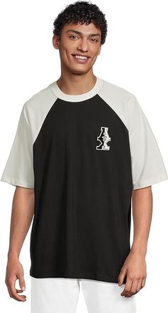 A|X Armani Exchange Colored Blocked Regular Fit T-Shirts With Stacked Ax Logo Mens T Shirt Black/Off White : LG, Cotton