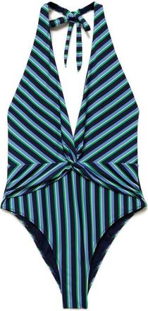 Mango Stripe Halter One-Piece Swimsuit in Blue at Nordstrom, Size Medium