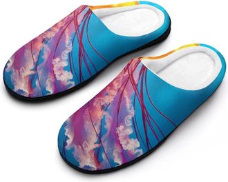 Generic Jellyfish with Orange Body Mens Slippers Slip On Comfortable Fleece Cotton House Shoes Winter