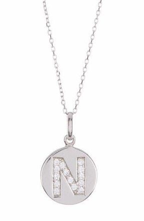 Anzie Sterling Silver Pave White Topaz Initial Round Pendant Necklace in White/Silver at Nordstrom Rack