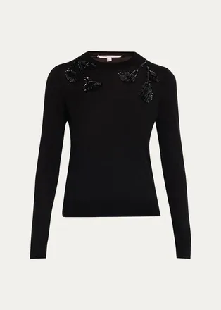Carolina Herrera Embroidered Wool & Silk-Blend Long-Sleeve Sweater