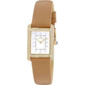 Porsamo Bleu Karolina Diamond & Topaz Leather Strap Watch, 30mm in Beige at Nordstrom Rack
