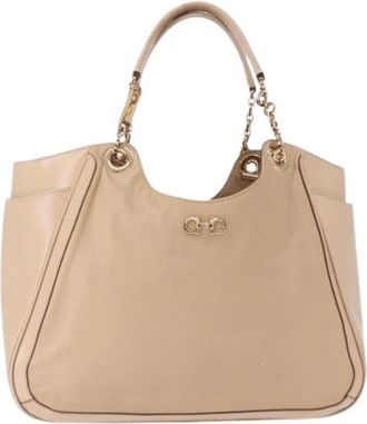 Ferragamo Pre-owned Handbag - Dames - Vintage Handtas - Beige - ONE Size - Leer - Vintage
