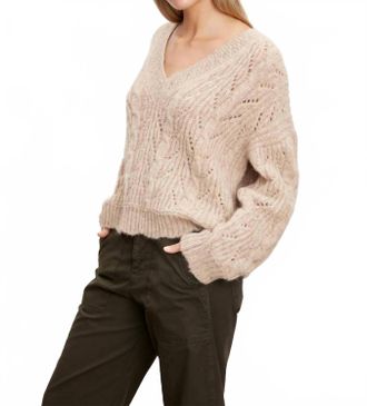 Velvet Sade V-Neck Knit Sweater In Oatmeal