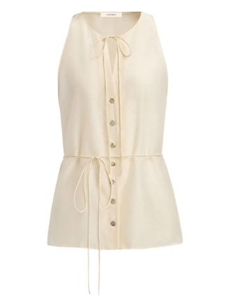 12 Storeez tie-neck buttoned blouse - women - Cotton/Silk - L - Neutrals