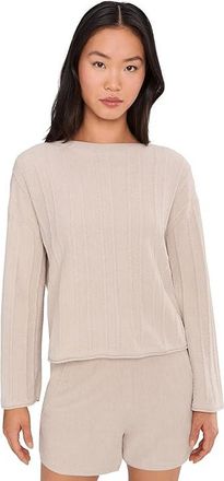 Barefoot Dreams CozyChic Ultra Lite(r) Rope Stripe Boatneck Pullover Womens Sweater Stone : MD (US 10-12), Nylon/Viscose