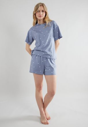 Tom Tailor Shorty TOM TAILOR Charlotte, Damen, Gr. 46 (XXXL), blau, Single Jersey, Obermaterial: 100% Baumwolle, bequem kurz, Rundhals, Homewear-Sets Shorty, gep