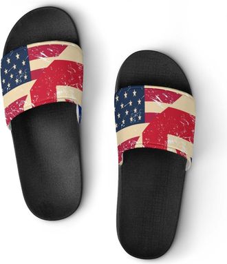 Generic U.S.A And Birtish Vintage Flag Shower Shoes Slipper for Women Men Beach Slippers Quick Drying Non Slip Open-Toe Sandals