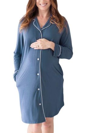 Kindred Bravely Clea Long Sleeve Sleep Shirt in Slate Blue at Nordstrom, Size X-Large