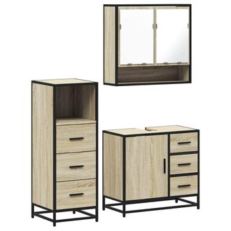Berkfield Home 3 Piece Bathroom Furniture Set Sonoma Oak Engineered Wood in Light Brown