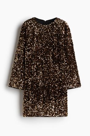 H&M Paillettenkleid in A-Linie - Braun/Goldfarben