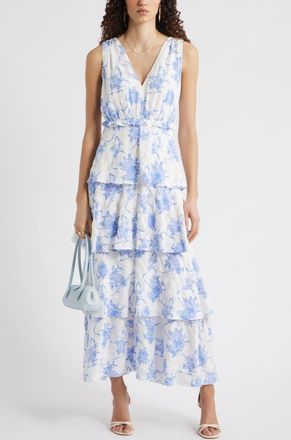 Chelsea28 Floral Tiered Maxi Dress in Ivory- Blue Antoinette Floral at Nordstrom, Size Xx-Small