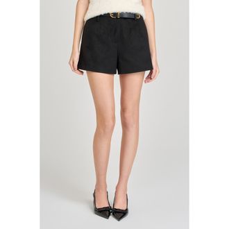 Wayf Hazel Faux Suede Pleated Shorts in Black at Nordstrom, Size X-Small