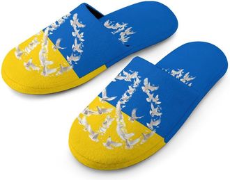 Generic Flag of Ukraine Peace Mens Flannel Slipper Soft Non Slip House Shoes Comfy Winter Warm Indoor Outdoor Slippers