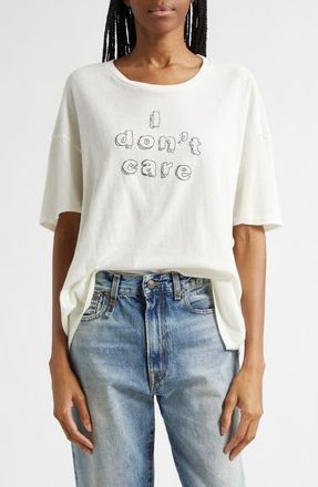 R13 I Dont Care Relaxed Fit Cotton & Cashmere Graphic T-Shirt in Ecru White at Nordstrom, Size X-Large