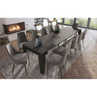 Dmora Consola Extensible Gizio, Extensible, 12 Plazas, Mecanismo De Extensi&oacute;n Central, 305.6x90x75.2h Cm Negro Antracita