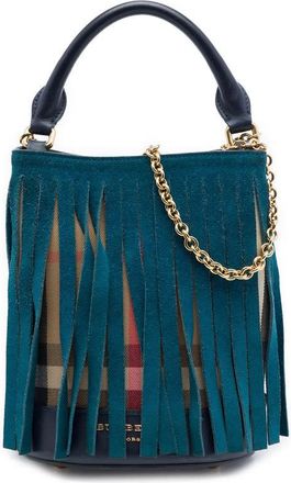 Burberry Pre-owned Burberry Prorsum House Check Canvas and Suede Fringe Bucket Bag Ladies SJYVJ030ETUTRZLO