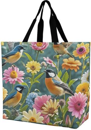 Generic Garden With Birds And Flowers Women Handbag Lightweight Shopper Bag Foldable Grocery Bags For Daily Use Work Travel