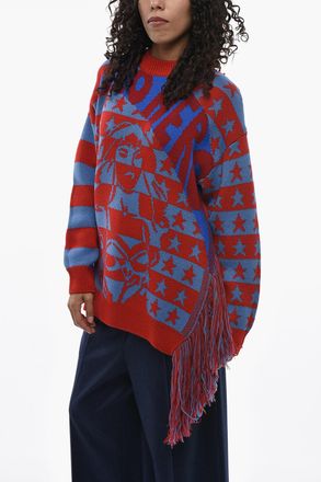 Stella McCartney Maglia Girocollo Bicolore Oversize Fit con Frange Stella McCartney
