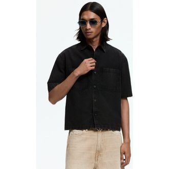 H&M Relaxed Fit Cotton Canvas Shirt in Black at Nordstrom, Size Xx-Large