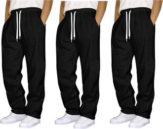 Generic 1/2/3 Pack Joggers for Men UK Tracksuit Jogging Bottoms Fleece blackJoggers Open Hem Sweatpants with Pockets Drawstring Trousers Gym Workout Loose Car
